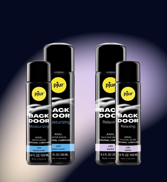 pjur BACK DOOR Moisturizing and Relaxing products available in 100ml and 250ml bottles in US, and 100ml bottles in Canada